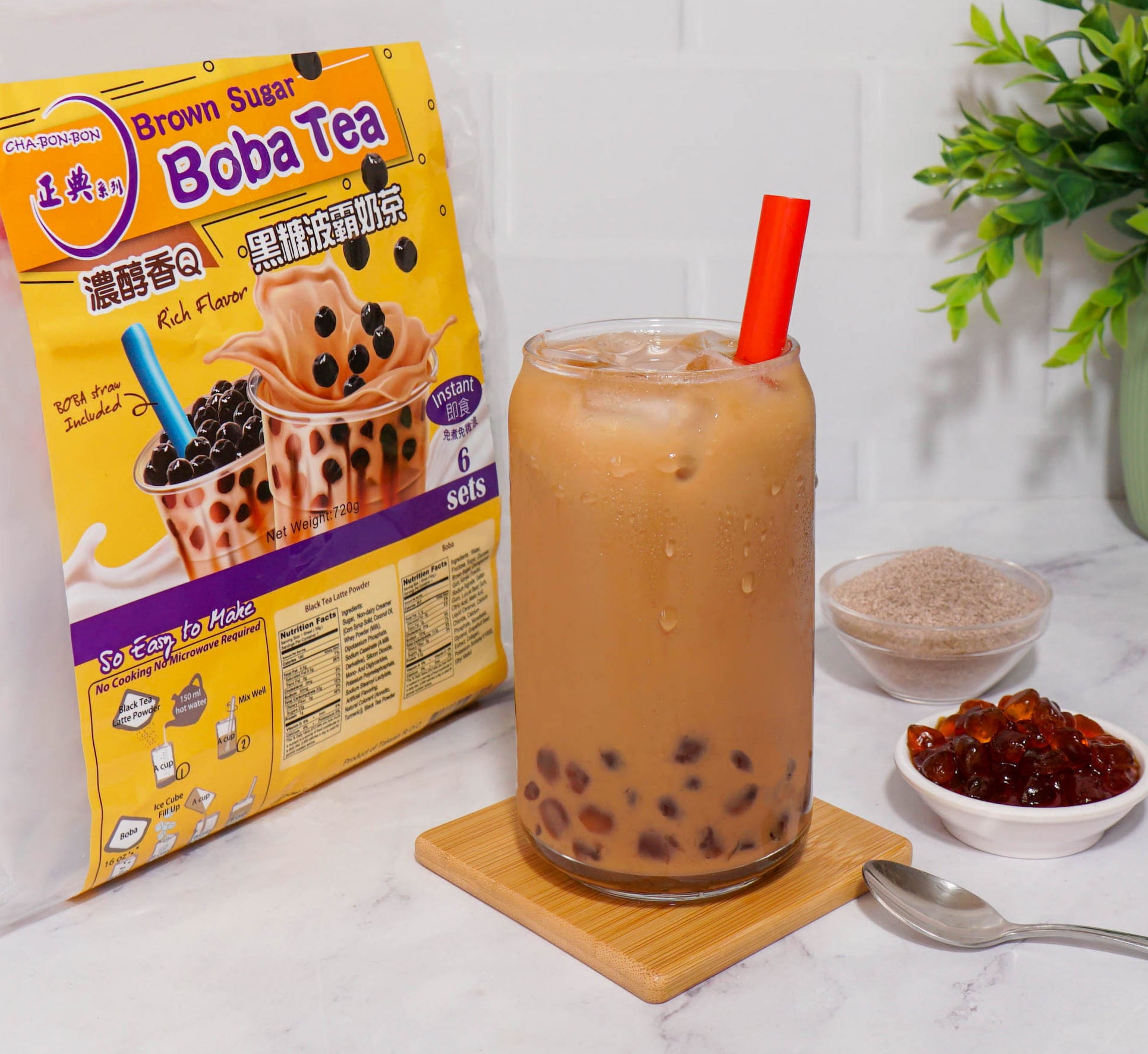 delicious brown sugar boba tea with ingredients